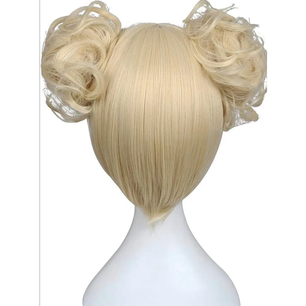 NWT ColorGround Blonde Cosplay Wig Curly Space Buns Bangs Anime Costume